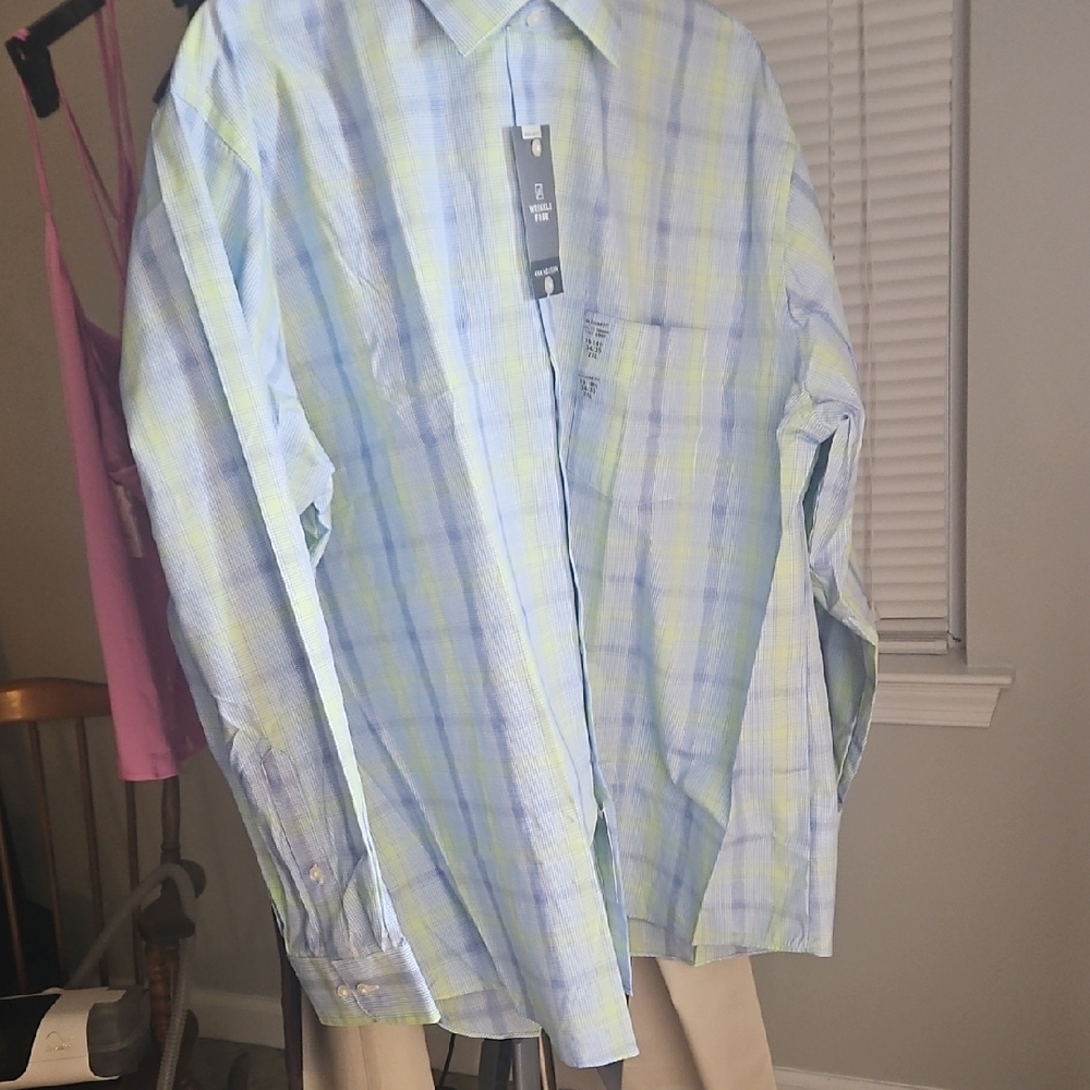Men's Blue and Green Plaid Shirt‎